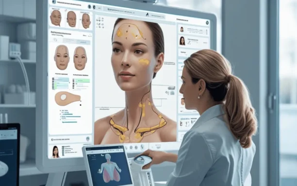Dispositivo de IA analisando a pele para diagnósticos dermatológicos precisos, destacando o impacto da IA ​​na dermatologia.