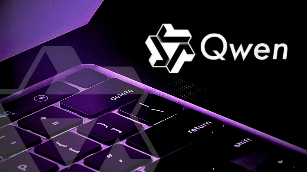 O que é Qwen2.5-Max - Logo do Qwen2.5-Max exibido sobre um teclado iluminado, destacando a inovação da Alibaba Cloud em IA generativa.